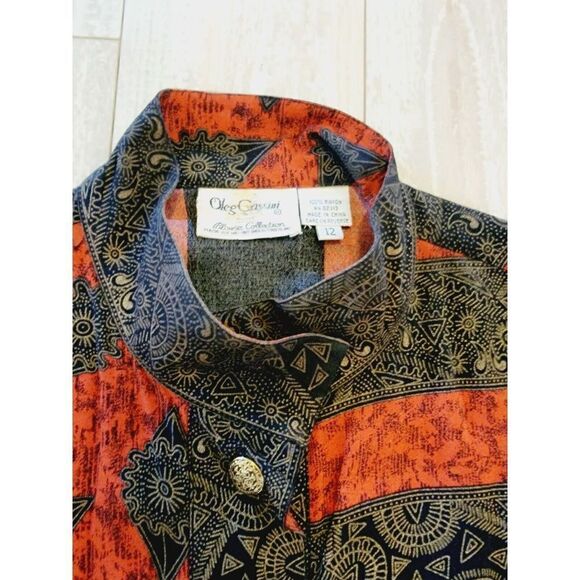 Oleg Cassini 12 Vintage Blouse Black‎ Red Asian Inspired L/S Mandarin Collar - Picture 3 of 7